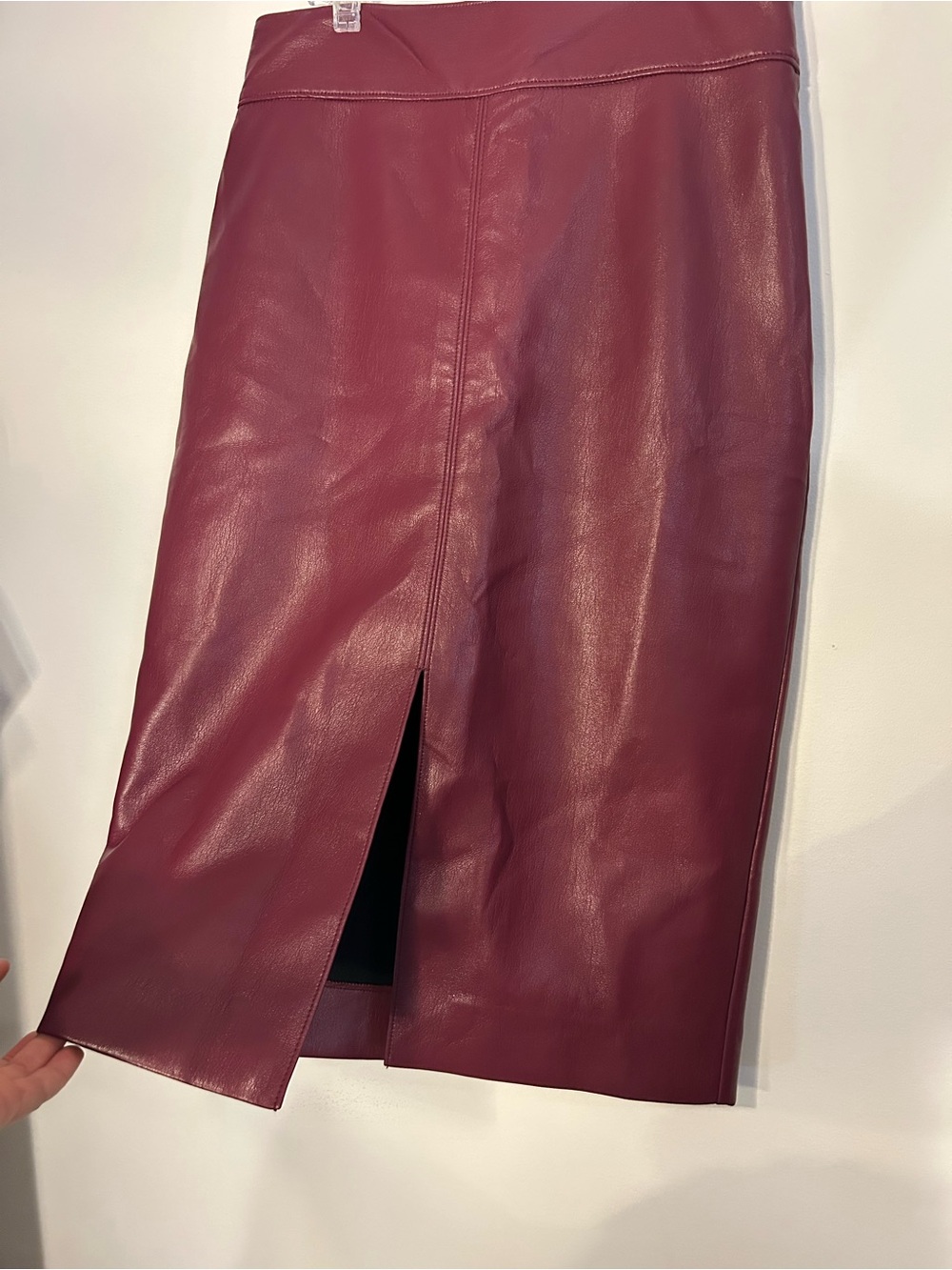 Babaton / ARITZIA Wine Faux Leather Pencil Skirt with Front Slit